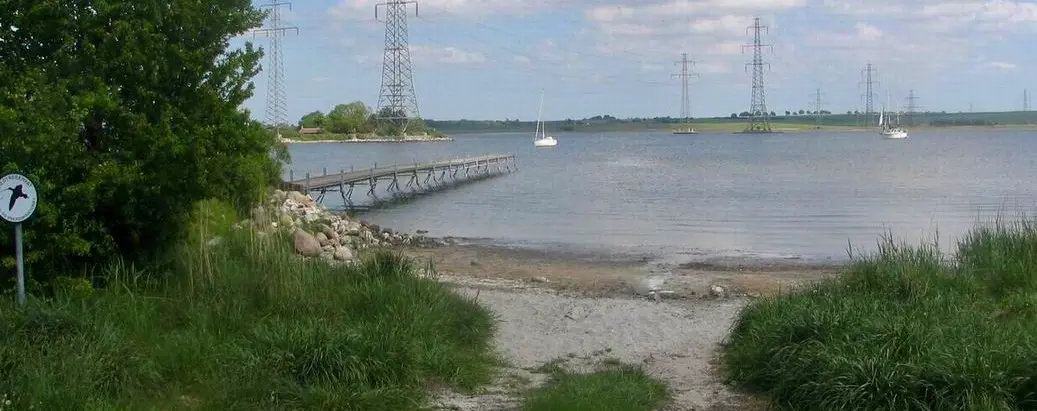 Roskilde Fjord med badebro og stille vand